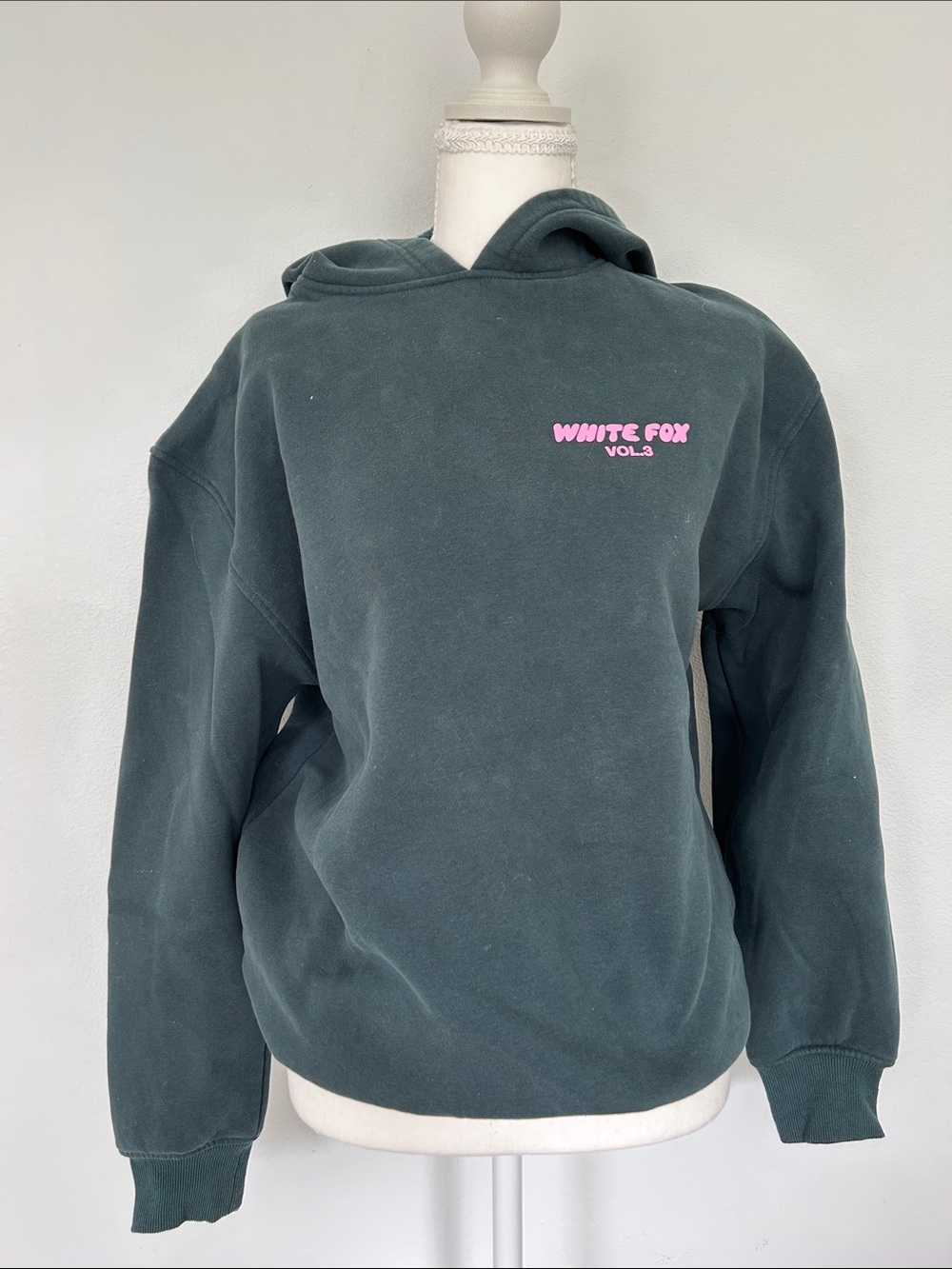 White Fox Boutique Forest Green Hoodie with Pink Logo